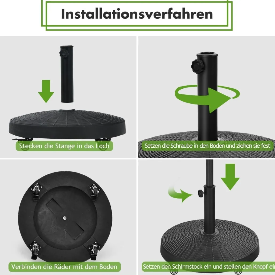 23 kg Sonnenschirmständer mit Rollen Φ52 cm Marktschirmständer Rund Schwarz