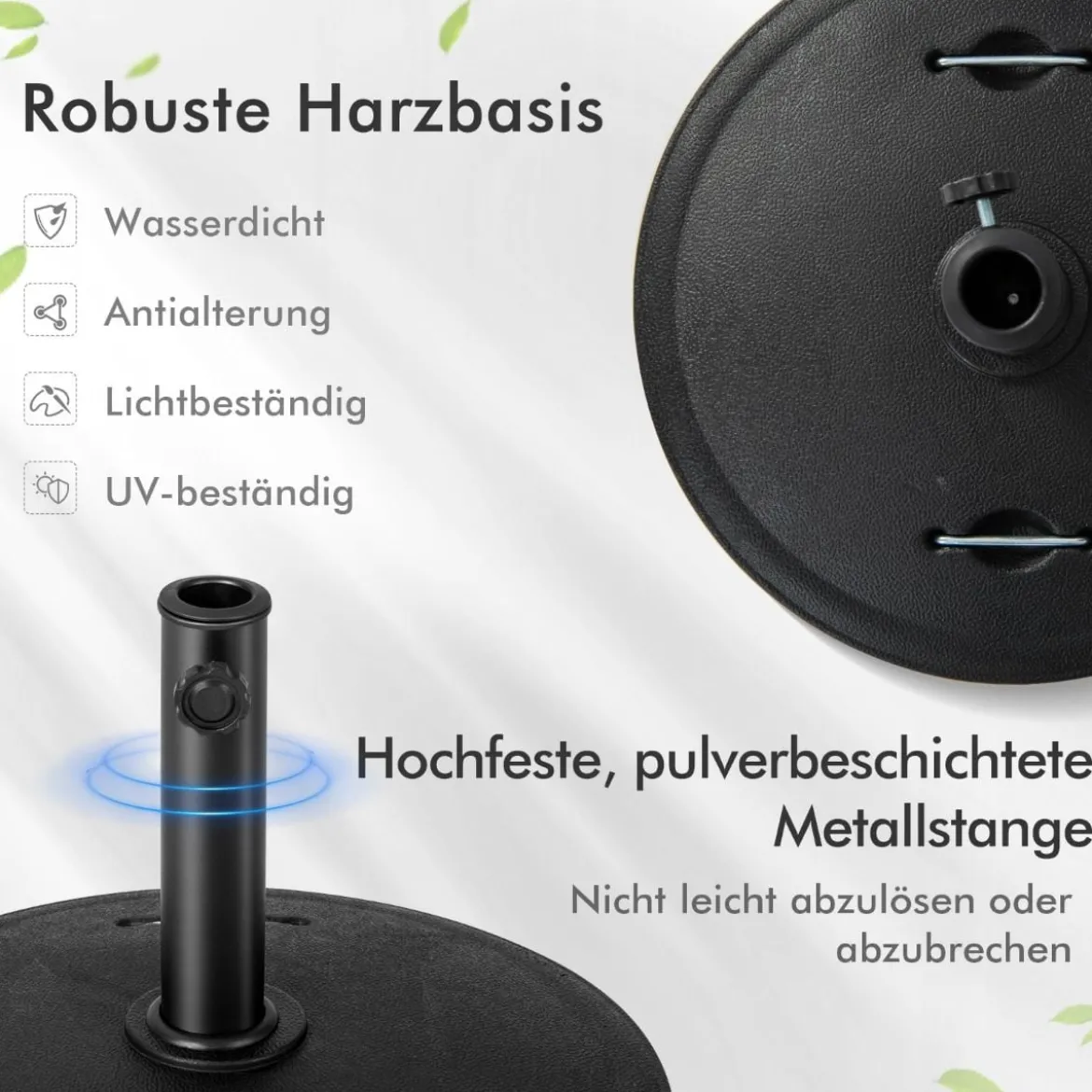 23 kg Sonnenschirmständer mit Rollen & Griffen Schirmständer für Schirmstangen von 38/48 mm Ø52 cm Marktschirmständer