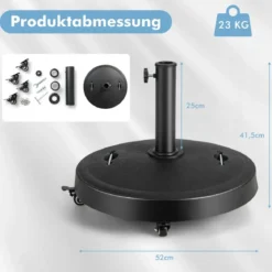 23 kg Sonnenschirmständer mit Rollen & Griffen Schirmständer für Schirmstangen von 38/48 mm Ø52 cm Marktschirmständer