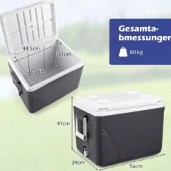Kühlbox 41 L Thermobox ohne Strom bis 5-7 Tage Kühlung Isolierbox aus Kunststoff mit 4 Getränkehaltern