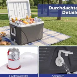 Kühlbox 41 L Thermobox ohne Strom bis 5-7 Tage Kühlung Isolierbox aus Kunststoff mit 4 Getränkehaltern