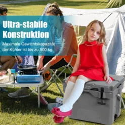 Kühlbox mit 15 L Fassungsvermögen Eistruhe mit Griff Ablassstopfen & 2 Getränkehaltern Grau