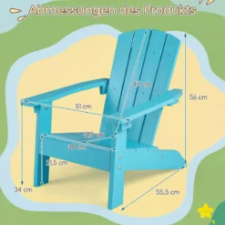 Kinder Adirondack Stuhl aus HIPS Gartenstuhl mit Ergonomischer Rückenlehne Türkis