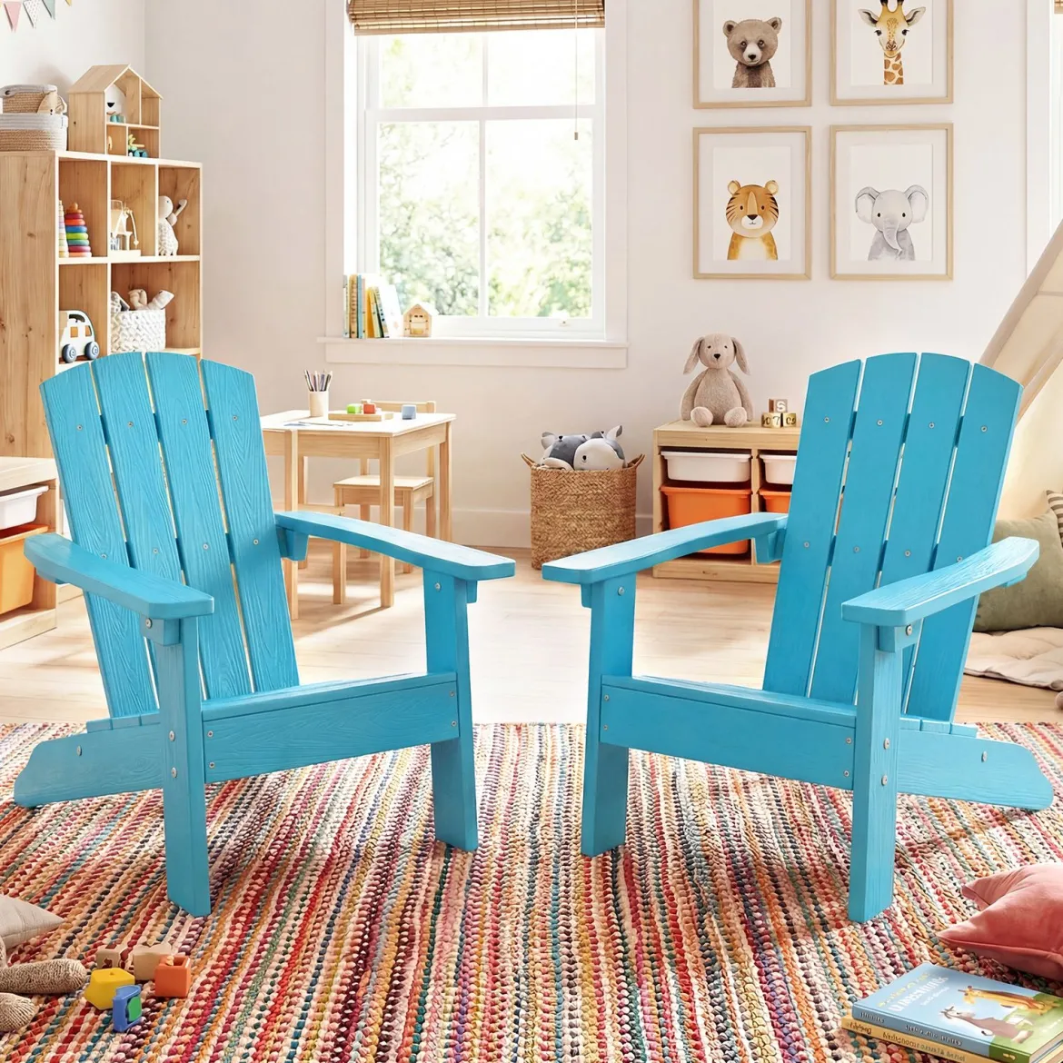 Kinder Adirondack Stuhl aus HIPS Gartenstuhl mit Ergonomischer Rückenlehne Türkis