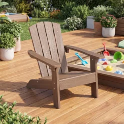 Kinder Adirondack Stuhl aus HIPS Gartenstuhl mit Ergonomischer Rückenlehne Braun