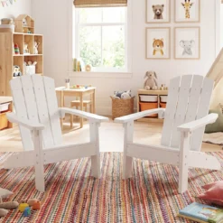 Kinder Adirondack Stuhl aus HIPS Gartenstuhl mit Ergonomischer Rückenlehne Weiß