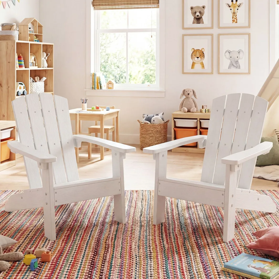 Kinder Adirondack Stuhl aus HIPS Gartenstuhl mit Ergonomischer Rückenlehne Weiß