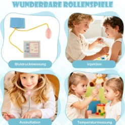 Kinder Arzt Spielset mit Sehtafel & Spielzeug-CT-Gerät Holz Krankenhaus Rollenspiel Kit Blau