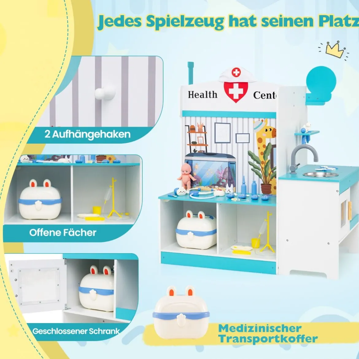 Kinder Arzt Spielset mit 27 Zubehörteilen Medizinisches Zentrum mit EKG Monitor Blau
