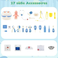 Kinder Arzt Spielset mit 27 Zubehörteilen Medizinisches Zentrum mit EKG Monitor Blau