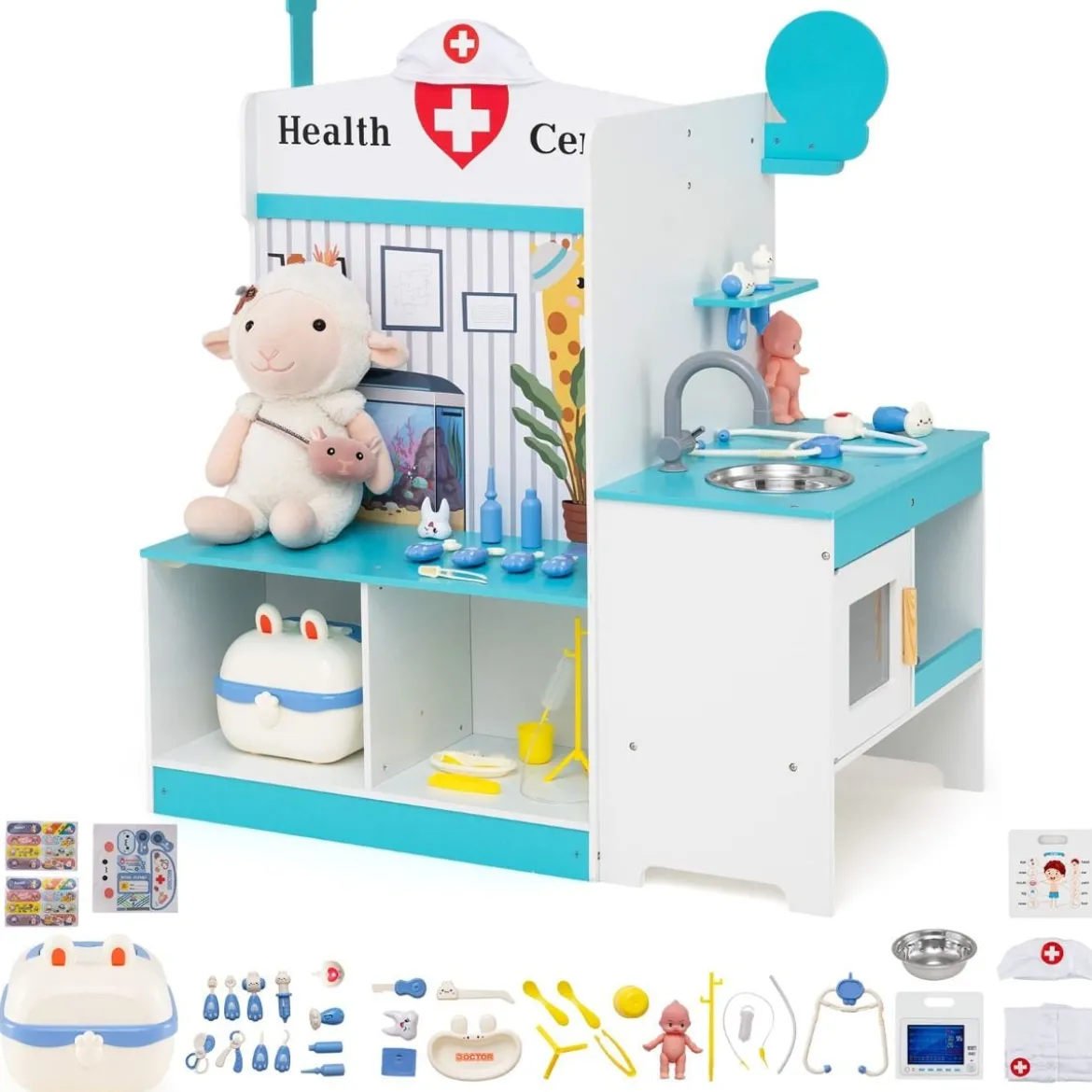 Kinder Arzt Spielset mit 27 Zubehörteilen Medizinisches Zentrum mit EKG Monitor Blau