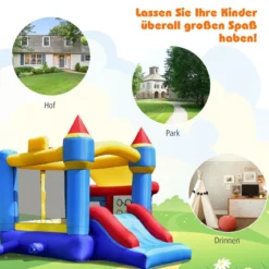 Kinder aufblasbare Hüpfburg mit Rutsche Kinder-Hüpfburg 270 x 240 x 196 cm Blau + Gelb + Rot