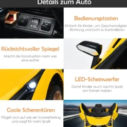 Kinderauto Batteriebetriebenes 12V Elektrofahrzeug Kinderfahrzeug 108 x 64 x 41 cm Gelb