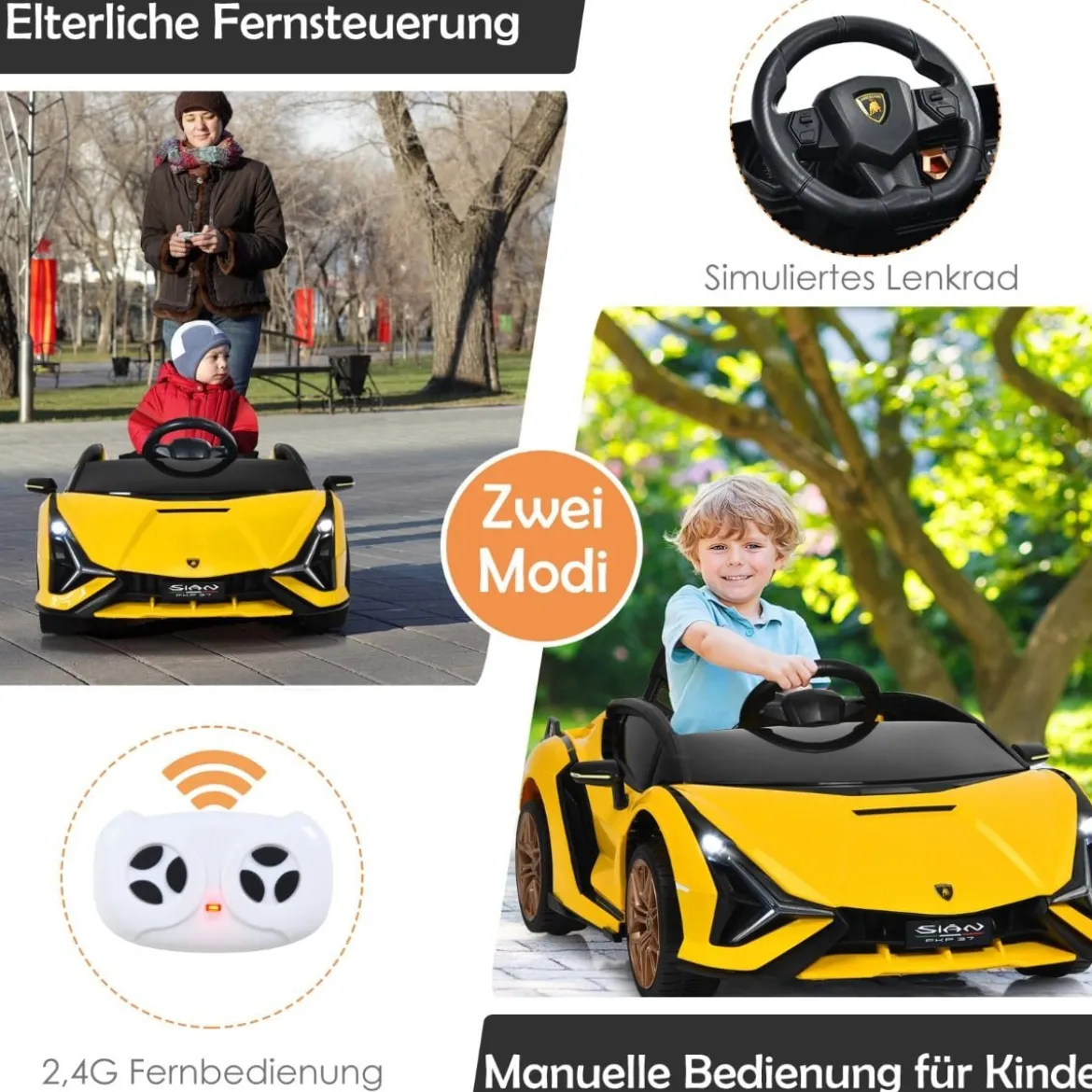 Kinderauto Batteriebetriebenes 12V Elektrofahrzeug Kinderfahrzeug 108 x 64 x 41 cm Gelb