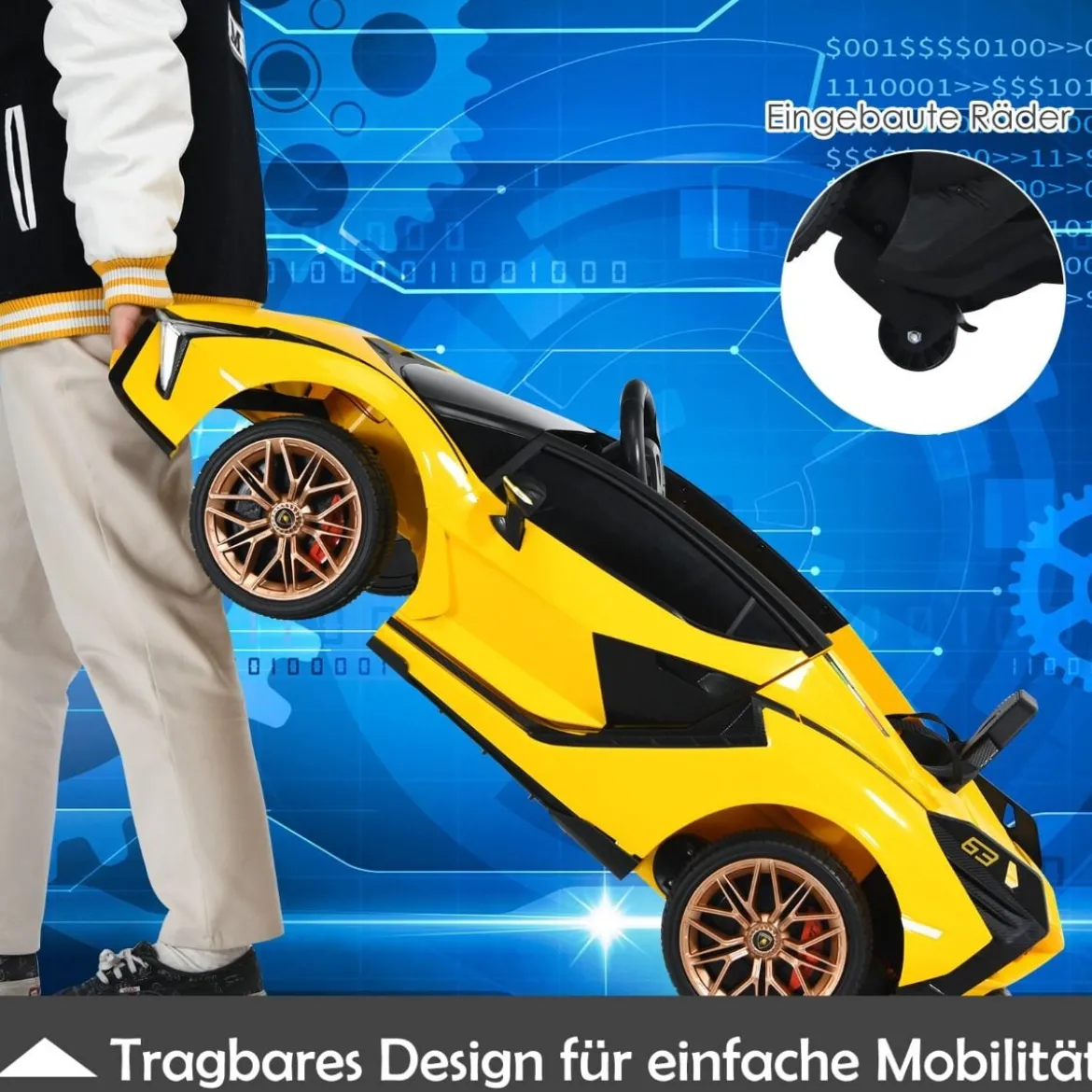 Kinderauto Batteriebetriebenes 12V Elektrofahrzeug Kinderfahrzeug 108 x 64 x 41 cm Gelb