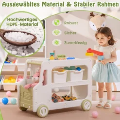 Kinder Autoförmiger Regal mit 2 Aufbewahrungsboxen Spielzeugregal Kinderregal Weiß