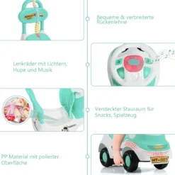 Kinderauto 3 in 1 Spielzeugauto zum Rutschen & Schieben Rutschauto mit Licht Grün