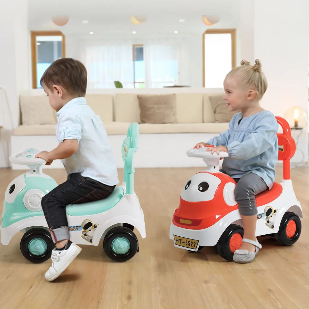 Kinderauto 3 in 1 Spielzeugauto zum Rutschen & Schieben Rutschauto mit Licht Orange