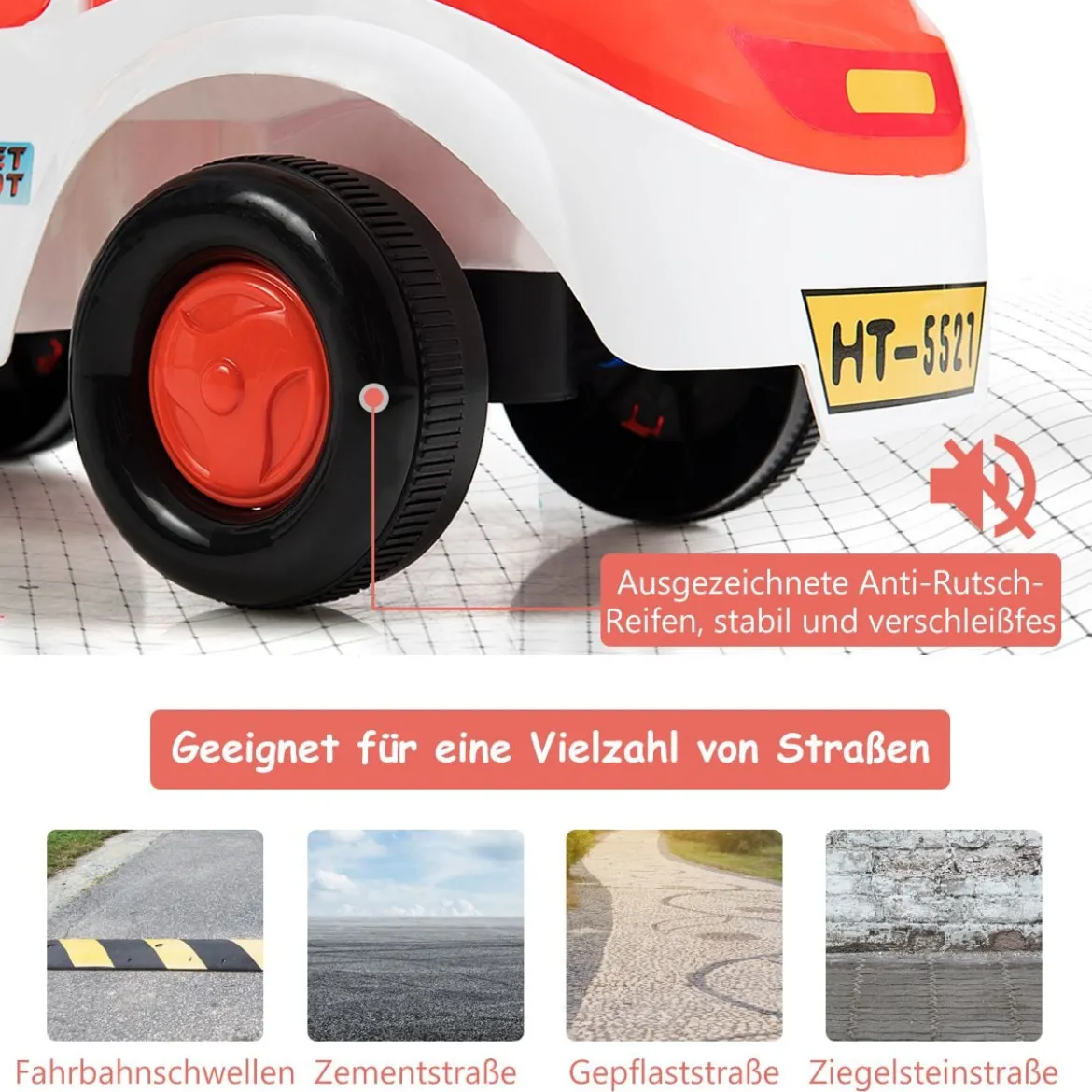 Kinderauto 3 in 1 Spielzeugauto zum Rutschen & Schieben Rutschauto mit Licht Orange