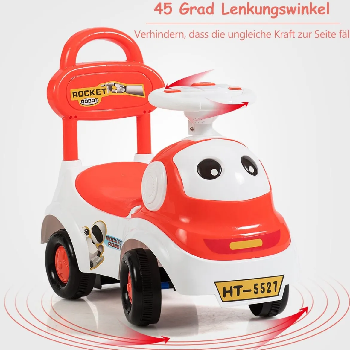 Kinderauto 3 in 1 Spielzeugauto zum Rutschen & Schieben Rutschauto mit Licht Orange