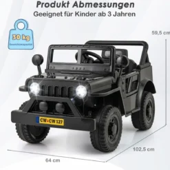 Kinderauto mit 12-V-Akku Elektrofahrzeug mit Fernsteuerung 3 Geschwindigkeiten Schwarz 102,5 x 64 x 59,5 cm