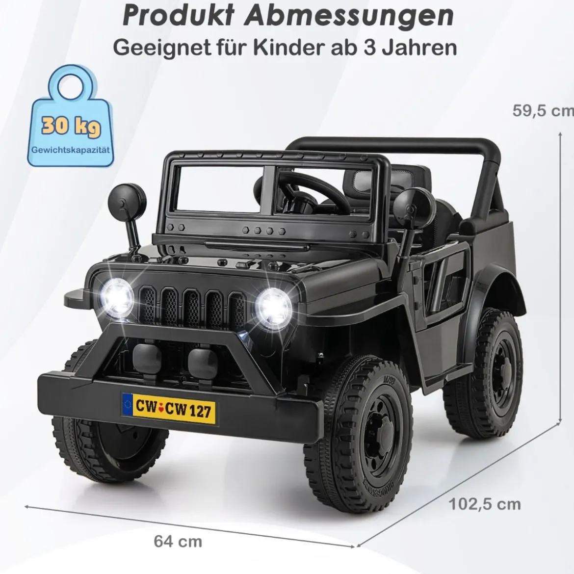 Kinderauto mit 12-V-Akku Elektrofahrzeug mit Fernsteuerung 3 Geschwindigkeiten Schwarz 102,5 x 64 x 59,5 cm