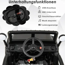 Kinderauto mit 12-V-Akku Elektrofahrzeug mit Fernsteuerung 3 Geschwindigkeiten Schwarz 102,5 x 64 x 59,5 cm