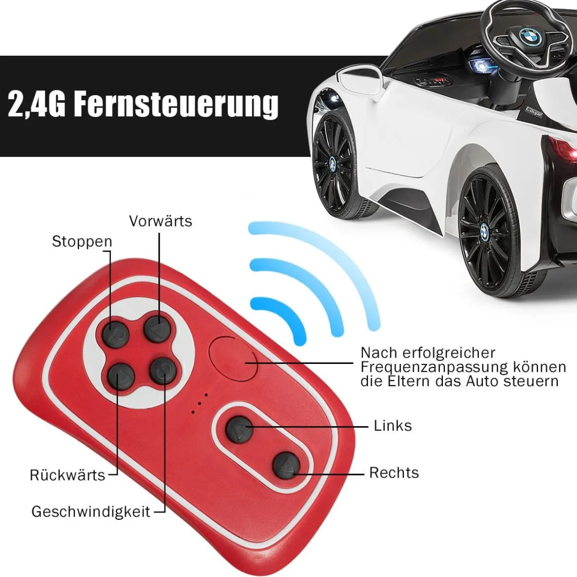 Kinderauto 12 V Batteriebetriebenes Elektroauto mit 2,4 G-Fernbedienung Weiß