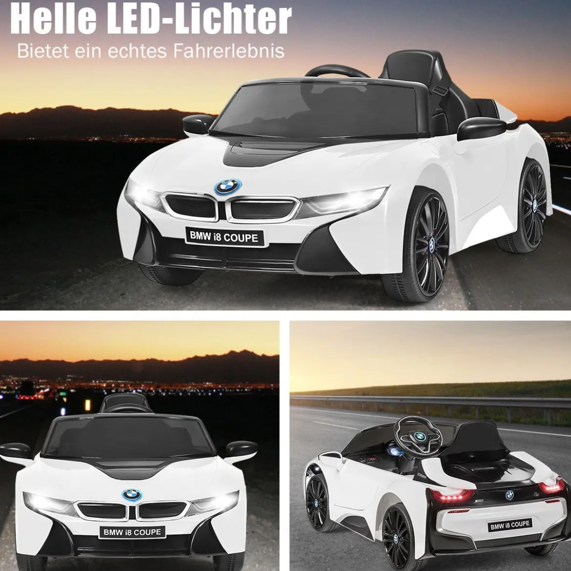Kinderauto 12 V Batteriebetriebenes Elektroauto mit 2,4 G-Fernbedienung Weiß