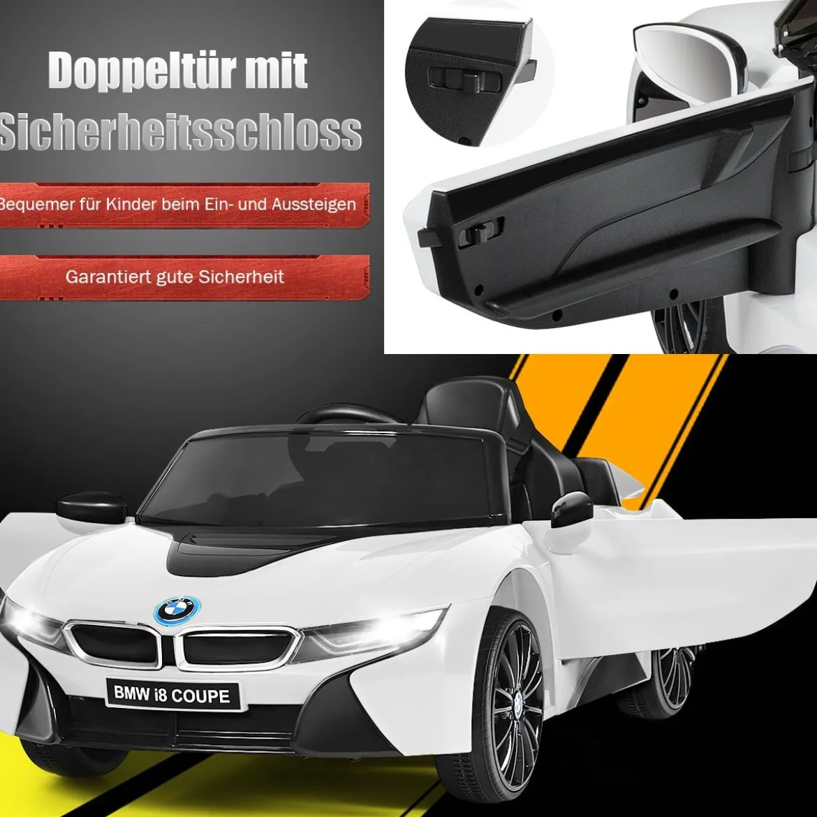 Kinderauto 12 V Batteriebetriebenes Elektroauto mit 2,4 G-Fernbedienung Weiß