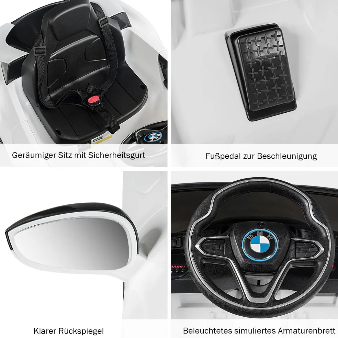 Kinderauto 12 V Batteriebetriebenes Elektroauto mit 2,4 G-Fernbedienung Weiß