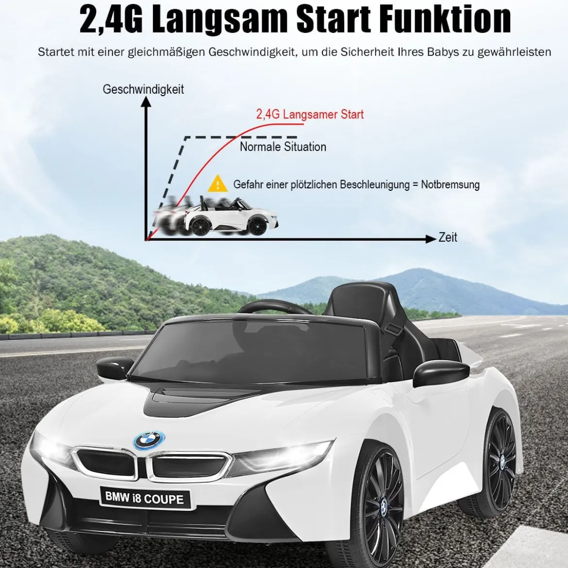 Kinderauto 12 V Batteriebetriebenes Elektroauto mit 2,4 G-Fernbedienung Weiß