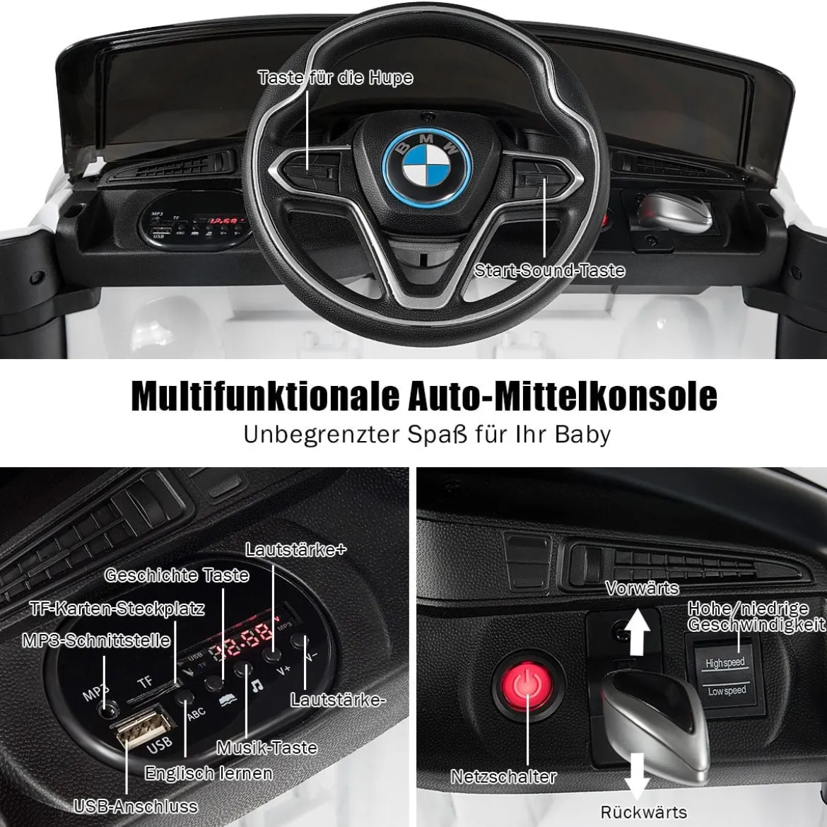 Kinderauto 12 V Batteriebetriebenes Elektroauto mit 2,4 G-Fernbedienung Weiß