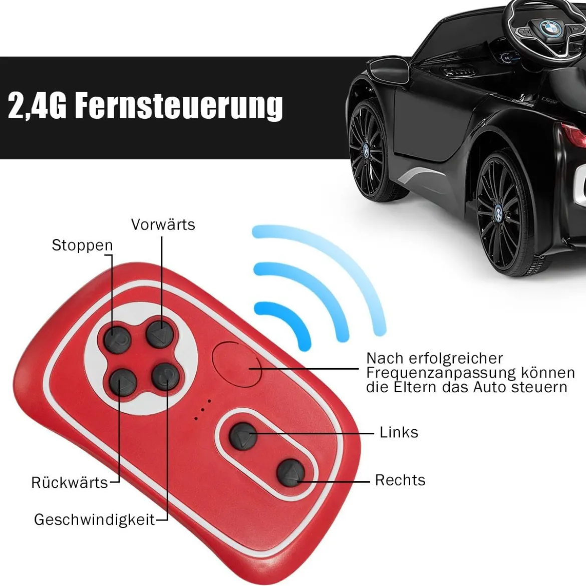 Kinderauto 12 V Batteriebetriebenes Elektroauto mit 2,4 G-Fernbedienung Schwarz