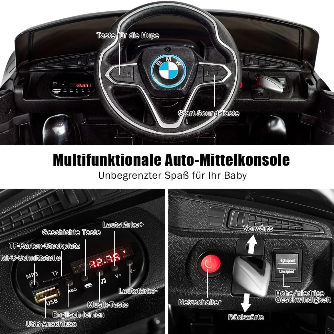 Kinderauto 12 V Batteriebetriebenes Elektroauto mit 2,4 G-Fernbedienung Schwarz