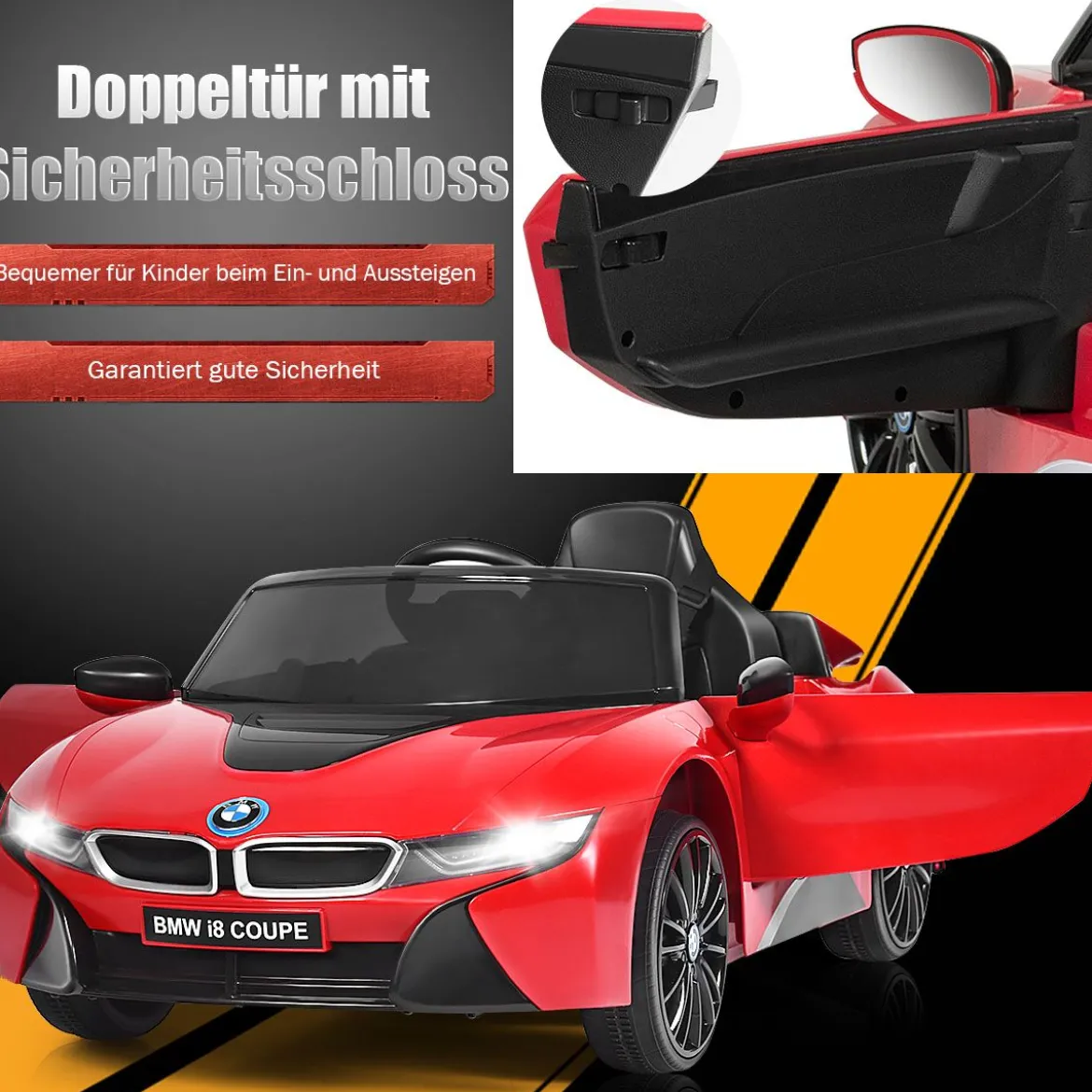 Kinderauto 12 V Batteriebetriebenes Elektroauto mit 2,4 G-Fernbedienung Rot