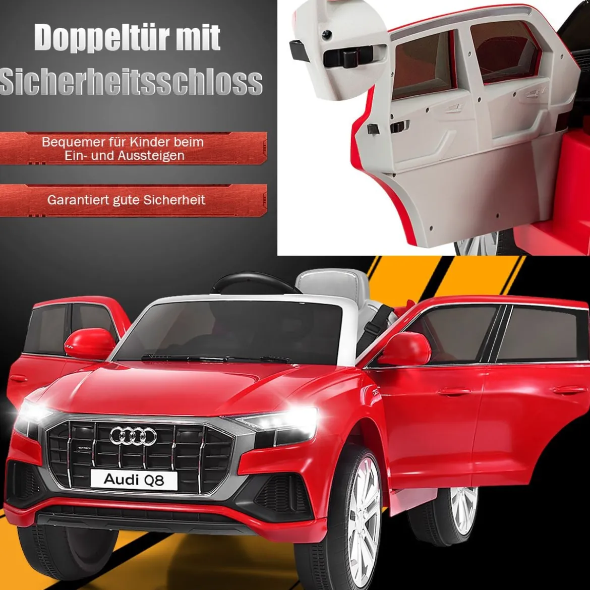 Kinderauto 12 V 3 Gang Elektroauto mit 2,4G-Fernbedienung mit Hupe LED Rot