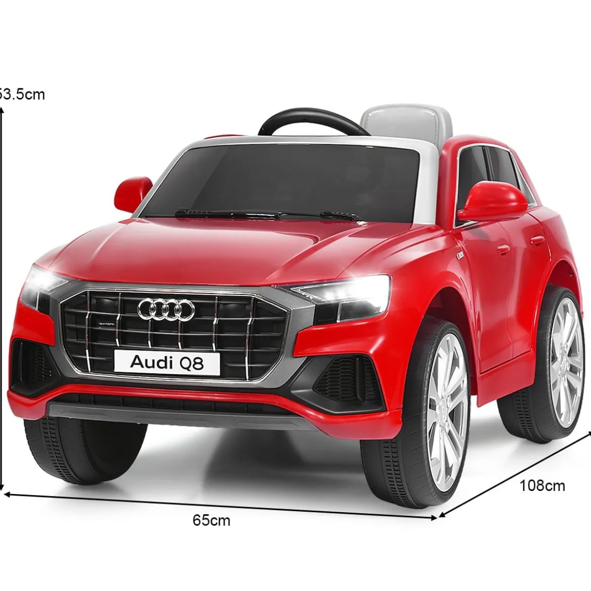 Kinderauto 12 V 3 Gang Elektroauto mit 2,4G-Fernbedienung mit Hupe LED Rot