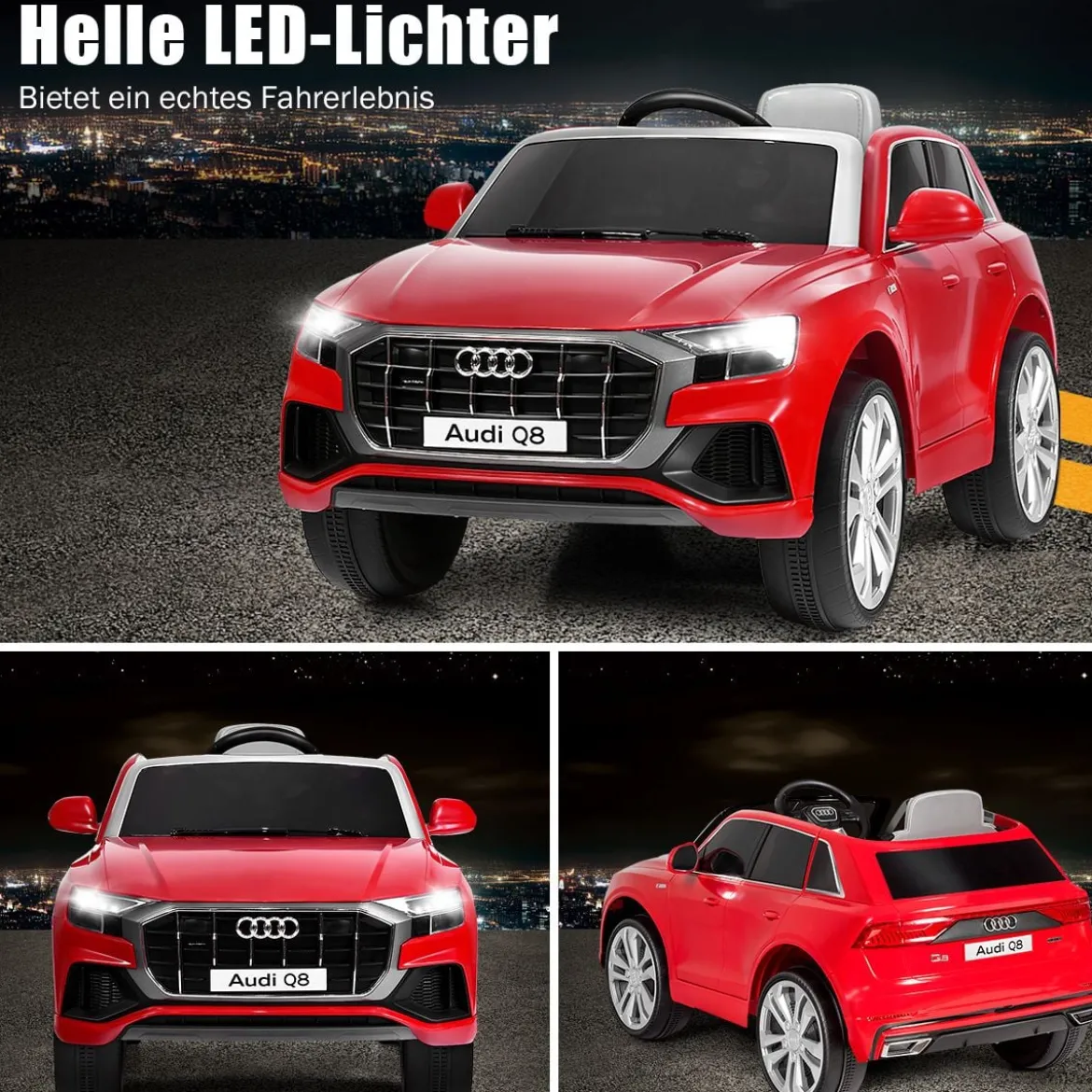 Kinderauto 12 V 3 Gang Elektroauto mit 2,4G-Fernbedienung mit Hupe LED Rot