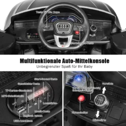 Kinderauto 12 V 3 Gang Elektroauto mit 2,4G-Fernbedienung mit Hupe LED Schwarz