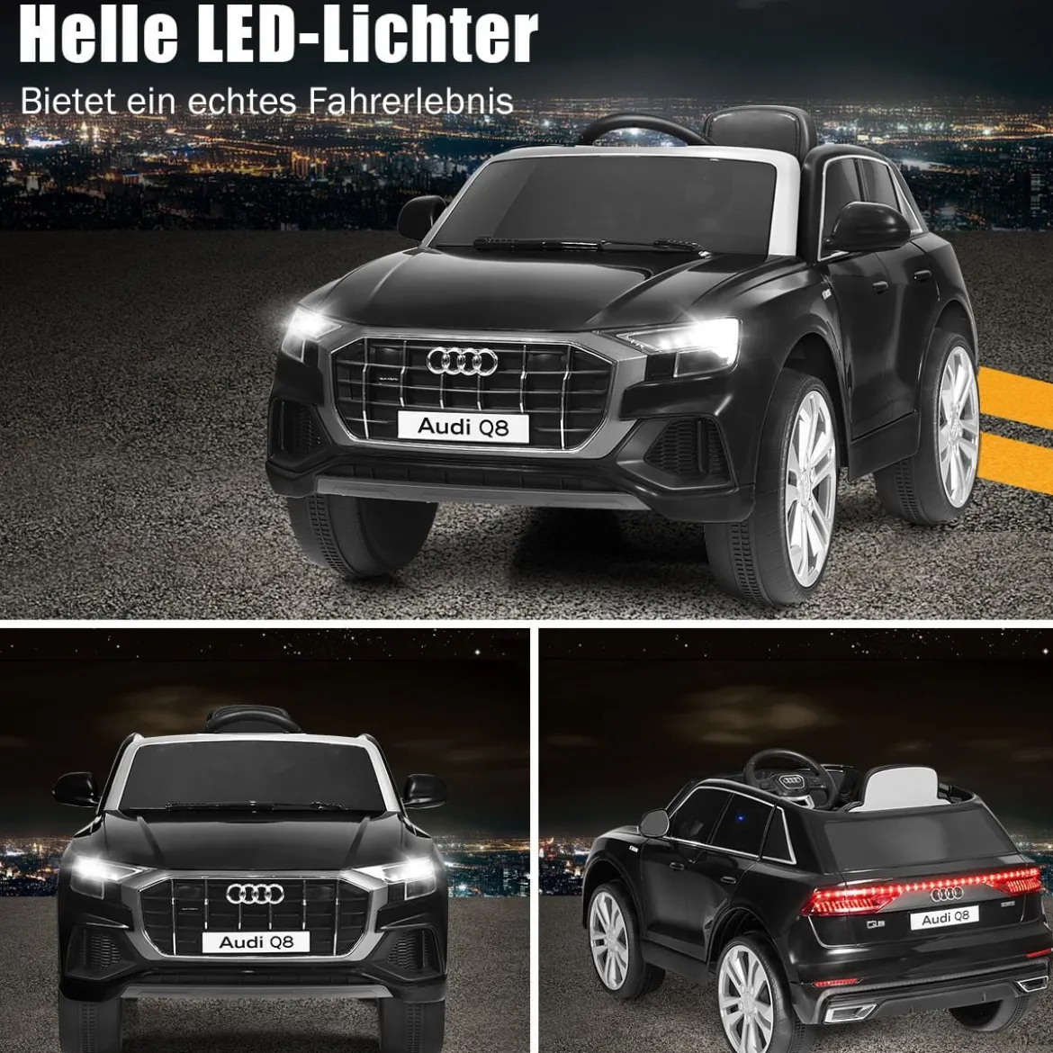 Kinderauto 12 V 3 Gang Elektroauto mit 2,4G-Fernbedienung mit Hupe LED Schwarz