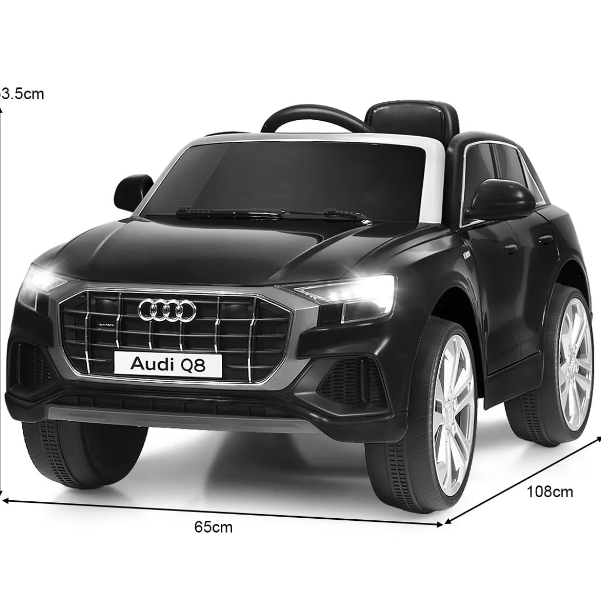 Kinderauto 12 V 3 Gang Elektroauto mit 2,4G-Fernbedienung mit Hupe LED Schwarz