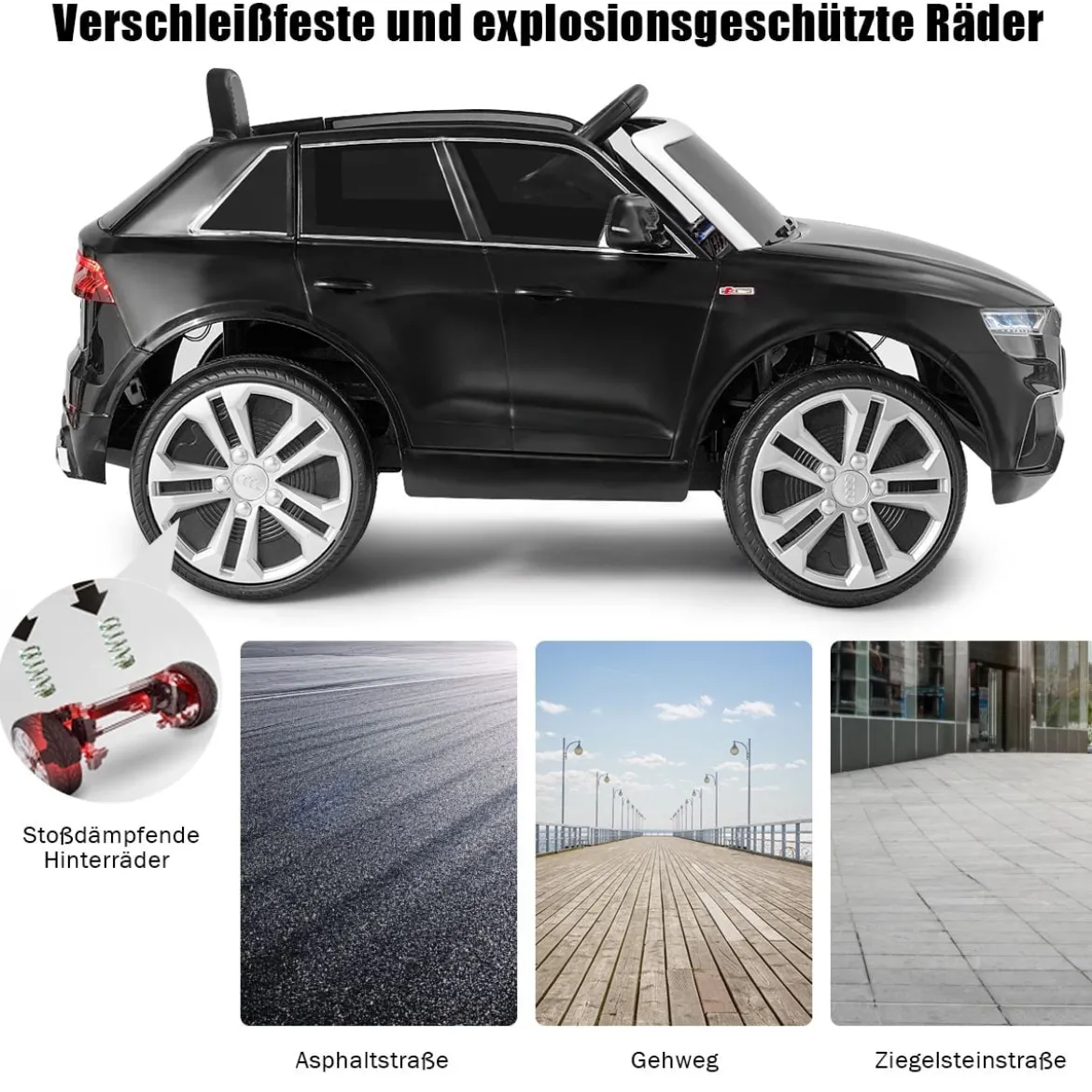 Kinderauto 12 V 3 Gang Elektroauto mit 2,4G-Fernbedienung mit Hupe LED Schwarz