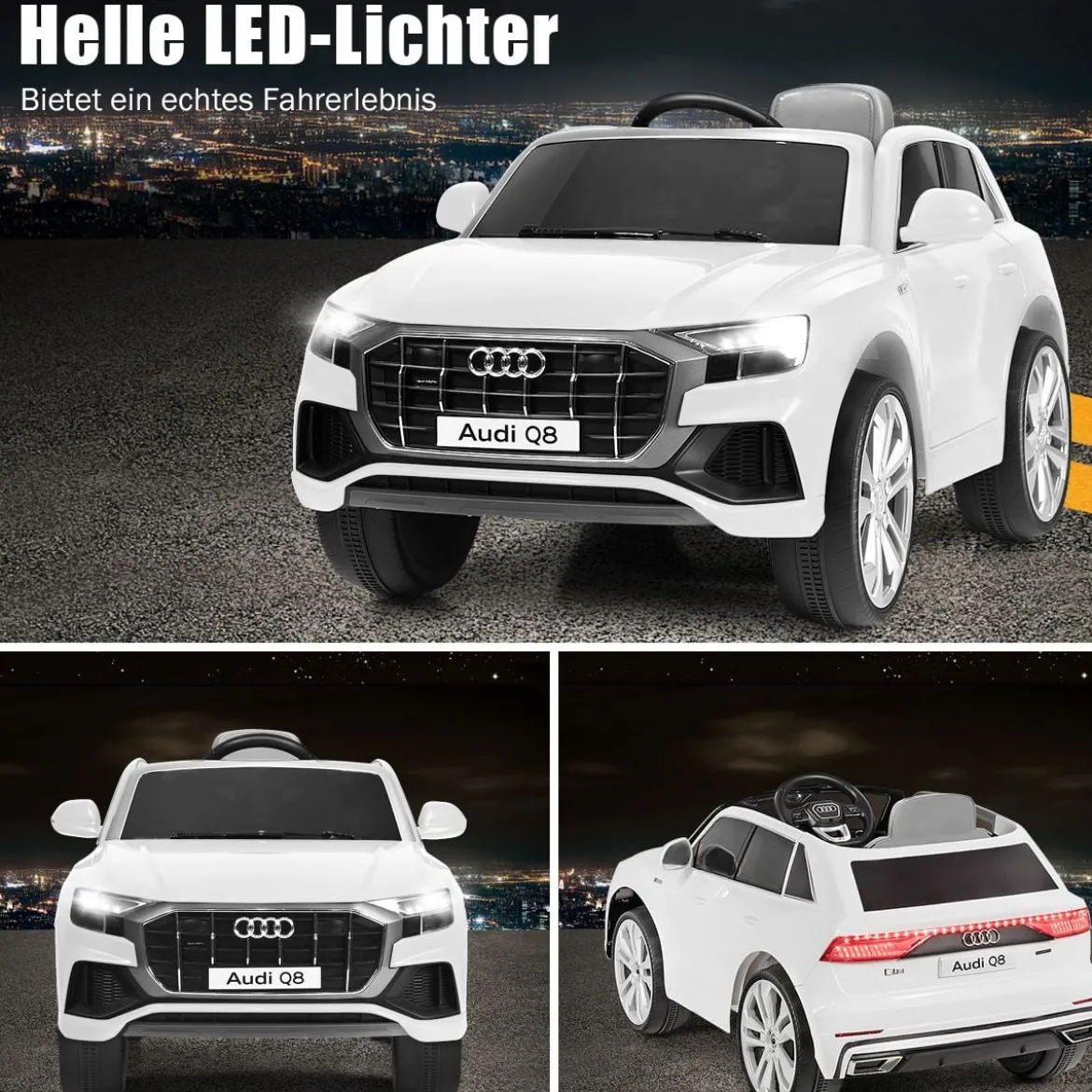 Kinderauto 12 V 3 Gang Elektroauto mit 2,4G-Fernbedienung mit Hupe LED Weiß