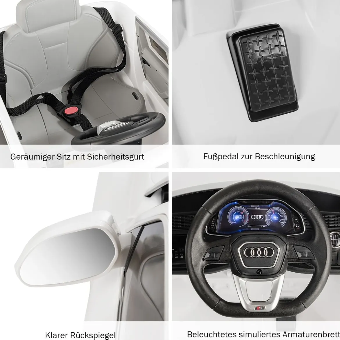 Kinderauto 12 V 3 Gang Elektroauto mit 2,4G-Fernbedienung mit Hupe LED Weiß
