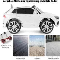 Kinderauto 12 V 3 Gang Elektroauto mit 2,4G-Fernbedienung mit Hupe LED Weiß