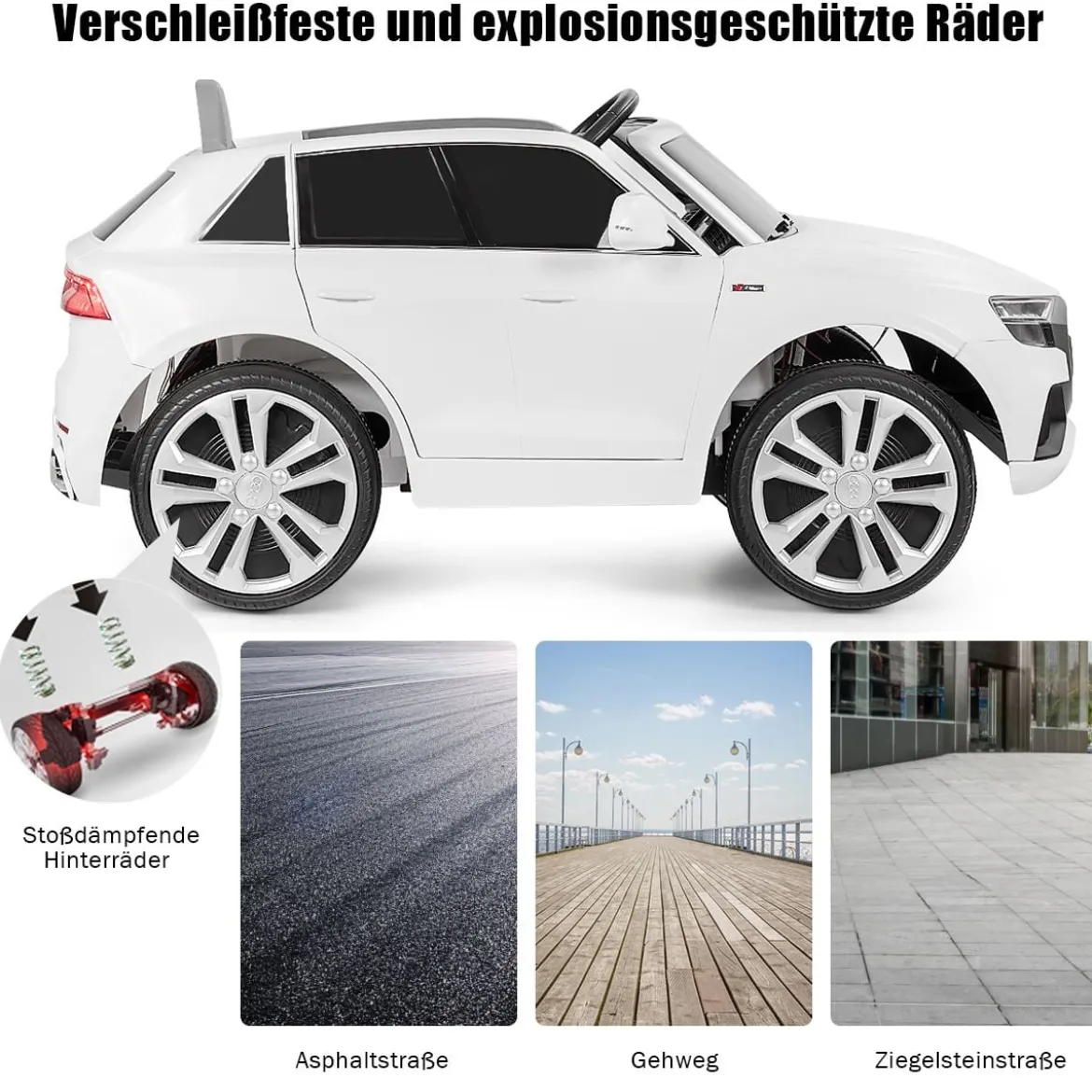 Kinderauto 12 V 3 Gang Elektroauto mit 2,4G-Fernbedienung mit Hupe LED Weiß