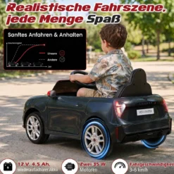 Kinderauto 12 V im BMW Mini Design Elektroauto für Kinder mit Fernbedienung LED & Soft-Start Schwarz