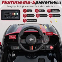 Kinderauto 12 V im BMW Mini Design Elektroauto für Kinder mit Fernbedienung LED & Soft-Start Schwarz