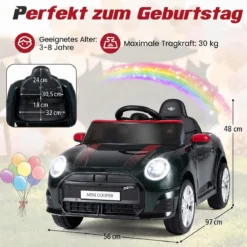 Kinderauto 12 V im BMW Mini Design Elektroauto für Kinder mit Fernbedienung LED & Soft-Start Schwarz